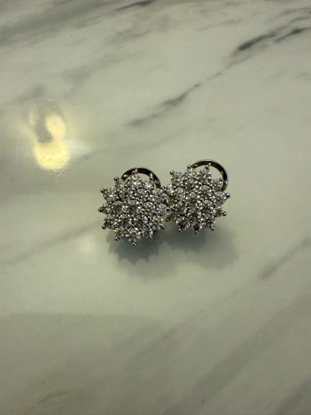 Silver Clustered Crystal Flower Stud Earrings - Picture 1 of 8